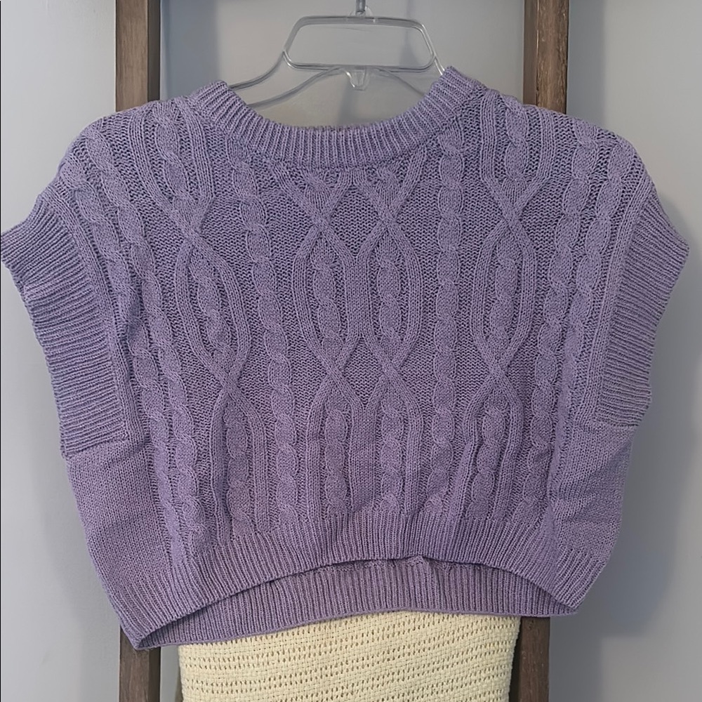 Purple Crew Neck Cable Knit Sweater